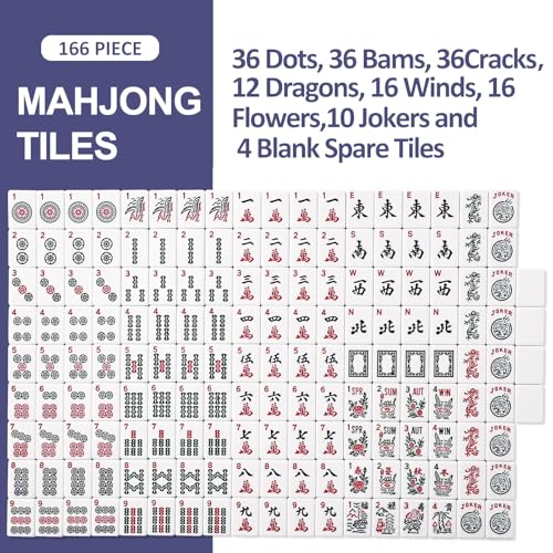TIASUSAN American Mahjong Tile Set, 166 White Tiles, Pink Printed Bag with Entire Accessories, 4 All-in-One Rack/Pushers, Mahjong Tiles Set - color: Pink
