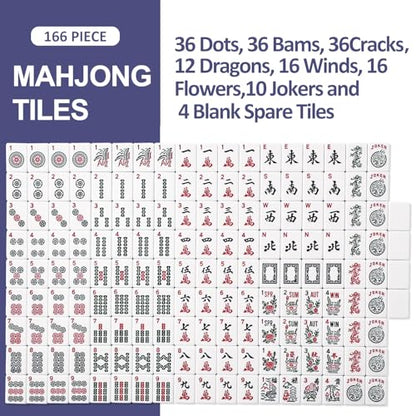 TIASUSAN American Mahjong Tile Set, 166 White Tiles, Pink Printed Bag with Entire Accessories, 4 All-in-One Rack/Pushers, Mahjong Tiles Set - color: Pink