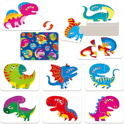 48 Dinosaurs Matching Puzzles with Error-Correction, Self-Correcting Puzzle Match Game Educational Matching Puzzles for Toddlers Kindergarten, Dinosaur-Themed Learning Games Toys for 3 Years Old - style: Dinosaur
