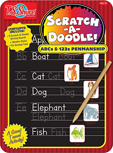 Bendon TS Shure ABC and 123 Alphabet Letters and Numbers Counting Educational Learning Tin with 8 Scratchboards and Wooden Stylus Pre-School Kindergarten Education 51477 - style: Learn Alphabet and Numbers Set