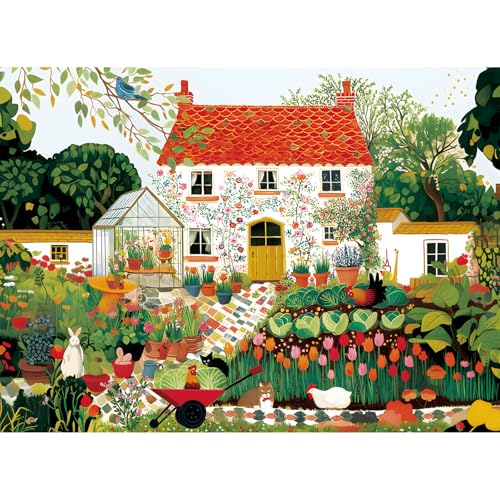 500 Piece Puzzle for Adults, Rustic Country Cottage Garden with Farm Animals & Colorful Blooms Scenery Puzzle for Seniors Teens, Family Relax Brain Game, Unique Birthday Party Gift for Puzzle Lovers - color: Country Cottage Garden