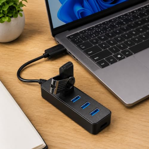 USB 3.0 Hub, 5-Port USB Splitter with USB C Power Port, USB A Extension Adapter for Laptop, PC, Gaming Console