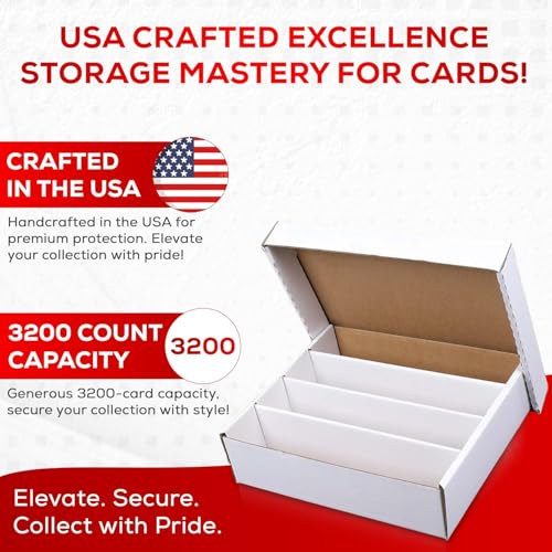 (2) Premium 3200 Count Storage Box 4 Row Monster - 200 Pound Test Strength - Trading Card Cardboard Box For Football, Basketball, Baseball & Gaming Cards - 2 Boxes - MADE IN THE USA
