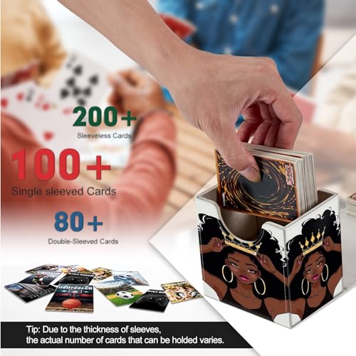 Card Deck Box, Card Storage Box Fits 100+ Single Sleeved Cards, Large Capacity PU Leather Card Storage Box with Strong Magnet for Magic Commander TCG CCG, African Black Girl - color: African Black Girl