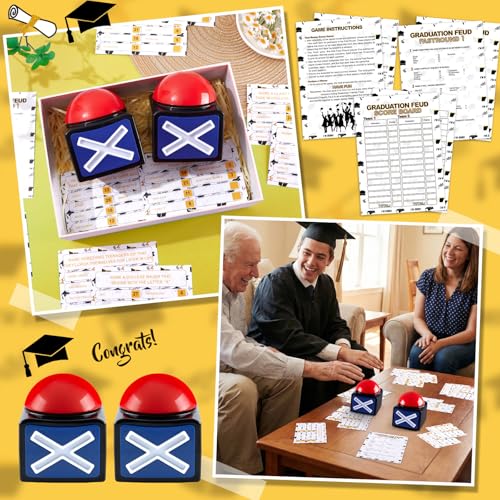 Graduation Friendly Feud Game with 2 Answer Buzzers, Fun Family Grad Party Board Games for Adults Feud Card Trivia Quiz Activities for Holiday Party Family Office Group Team Building - style: Graduation