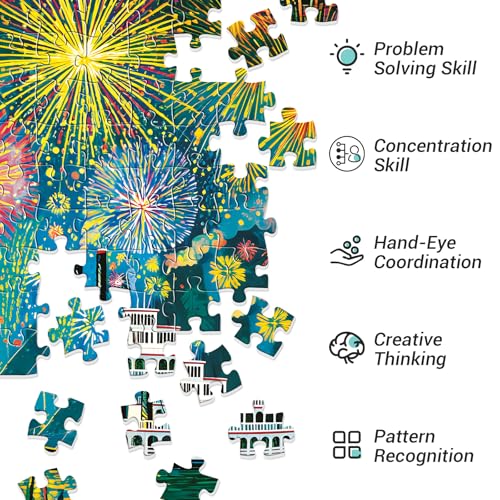 300 Piece Puzzle for Adults, Fireworks Celebration Jigsaw Puzzles, Blossoming Florals and Boats 300 Piece Adult Puzzle with Letters on Back Premium Cardboard Puzzle, Gift for Family, 20.5×15 in - style: Summer Night Fireworks