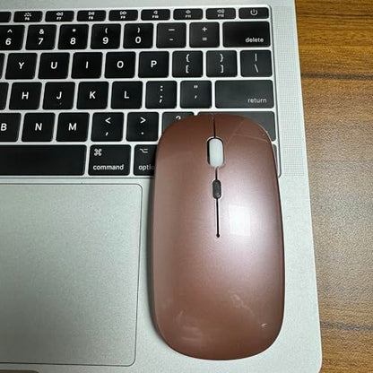 PEIBO Wireless Bluetooth Mouse, 7-Color LED, Built-in Battery, Ergonomic Design, Compatible with iPad, MacBook, Windows Laptops - Rose Gold - color: Rose gold white