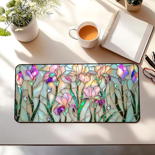 Colorful Flower Desk Mat Mouse Pad XXL, Plant Extended Large Game Mouse Pads, Desktop Mat Computer Laptop Keyboard Mat, Women's Desk Protector Mat,Desk Matt Office 31.5"X15.7" - color: Iris Flower