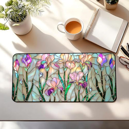 Colorful Flower Desk Mat Mouse Pad XXL, Plant Extended Large Game Mouse Pads, Desktop Mat Computer Laptop Keyboard Mat, Women's Desk Protector Mat,Desk Matt Office 31.5"X15.7" - color: Iris Flower
