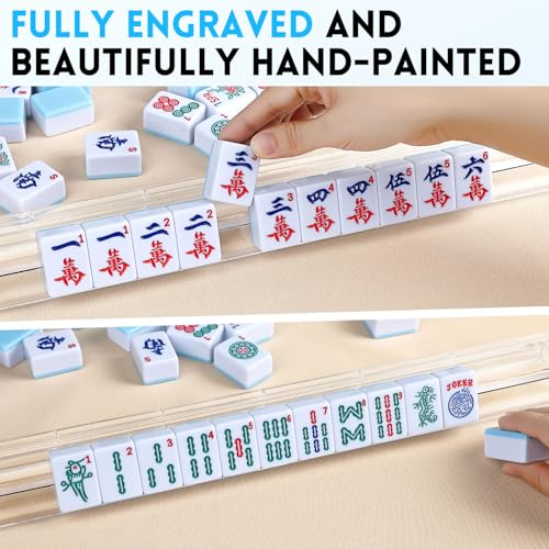 Suncle American Mahjong Tile Set X-Large 166 Blue Back Tiles 1.4" Large Size Tile with Carrying Travel Case, English Manual, Pro Complete Mahjongg Game Set - color: Blue Back-1.4inch