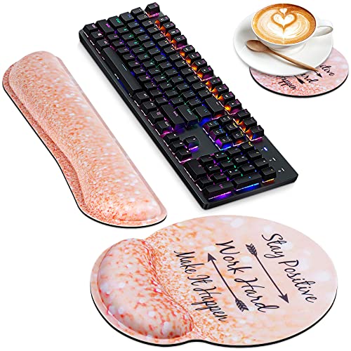 Mouse Pad with Wrist Rest, Canjoy 3-in-1 Keyboard Wrist Rest + Mousepad Set | Keyboard Wrist Rest + Ergonomic Mouse Pad + Coaster, Gel Wrist Rest for Computer Keyboard, Easy Typing & Pain Relief - color: Champagne-3pc