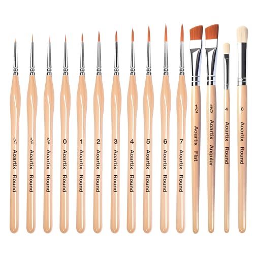 Miniature Brush Dry Brushes, Aoartix 15 Pcs Model Paintbrush Set for Acrylic Oil Watercolor Face, Detail Dry Brushes for Models Miniatures Small Digital Crafts Painting Supplies- Triangular Handles - color: Wood