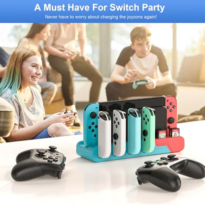 Switch Controller Charging Dock Compatible With Nintendo Switch & Switch OLED Model Joycons, Charging Station For Up To 6pcs Joycon With Game Card Storage (Red+Blue) - color: Red＆Blue