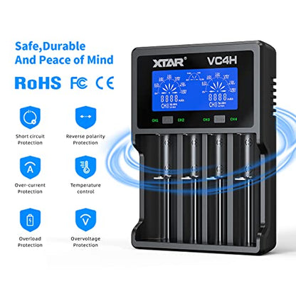 18650 Charger XTAR VC4H Battery Charger 4 Bays Updated 21700 Battery Charger USB C Charger Not Including Batteries