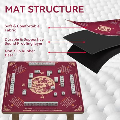 Mahjong Mat for Table, 33''x33'' Non-Slip Noise Reduction American Mahjong Mat with Printed Rules and Carrying Bag, Table Cover for Poker, Blackjack, Board Games, Dominoes and Cards - color: Dragon and Phoenix