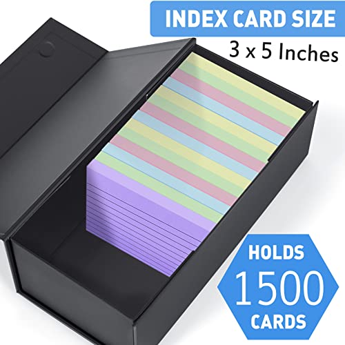 Harhana 3x5 Index Card Holder Card File Box Organizer, Hold 1200 3x5-Inch Flash Cards 1 Pack Black - color: Black