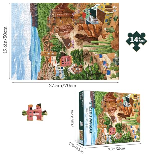 1000 Piece Jigsaw Puzzles for Adults, Mining Town Cliff Puzzle with 1:1 HD Poster, Precise Interlocking, Letter Markings on Back, Dust-Free, Stress Relief & Ideal Family Game Gift - color: Mining Town Cliff