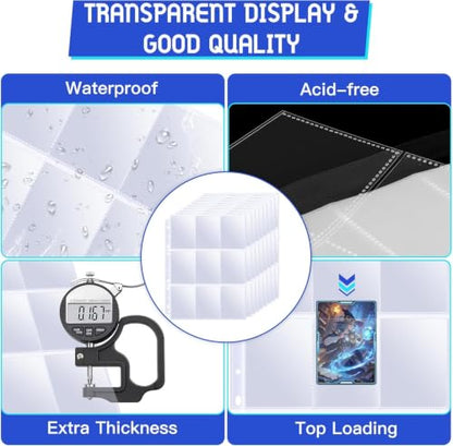 Tioplior 400 Pack Trading Card Sleeve Pages,9 Pockets Double Sided Binder Sheets for 3 Ring Binder,Hold 7200 Cards Fit for MTG,TCG,Baseball,Sports Standard Cards - size: 400