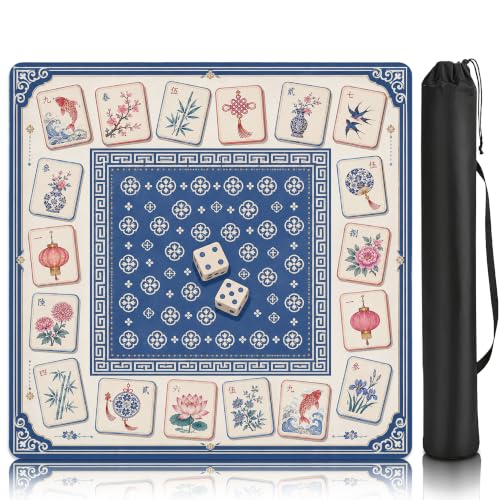 Dice Board Mahjong Mat for Table 31.5''x31.5'', Non-Slip Noise Reduction Mah Jongg Mats with Carrying Bag for American Mahjong, Poker, Board Games, Card Games & Dominoes - color: Dice Mahjong Board
