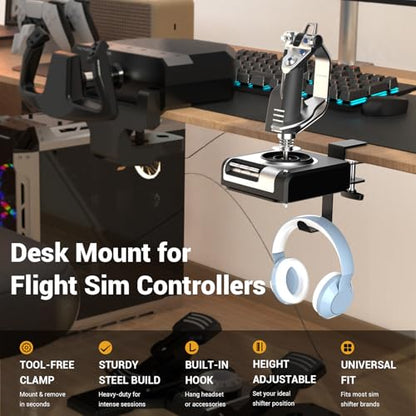SILVIP Flight Hotas Desk Mount - Flight Simulator Joystick/Throttle/Hotas Mount Clamp with Headphone Holder Compatible with Thrustmaster, Logitech, Turtle Beach & Winwing Flight Sim Hotas, Black