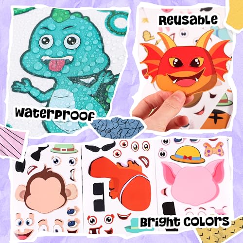 Sinceroduct 100PCS Make Your Own Stickers for Kids, Make-a-Face Stickers, 20 Animals Sticker Face for Toddlers Crafts Party Favors, Gift of Festival Birthday Classroom Reward, Valentine's Day Activity - style: Animal Style-3