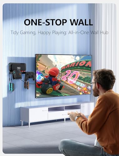 KUNSLUCK Switch 2 Wall Mount - Wall Mount Stand for Nintendo Switch 2 (2025) Console, Joy-Con, Game Cards - Space-Saving Dock with Cooling Vent Design & Easy Installation – All-in-One Wall Holder Organizer Kit - size: 2 IN 1 Wall Mount