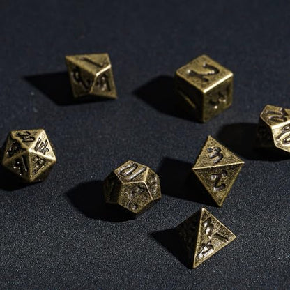 Mini Dice Set with Rune Keychain Case,7PCS Polyhedral Metal Dice Set for DND Role Playing Games(Bronze) - color: Bronze