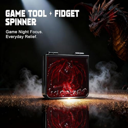 7-in-1 DND Pocket Spinner Dice Set, Foldable Flip Dice with Delicate Dragon Iron Box, Compact Dice Set for DND Role-Playing Games Fans (Red) - color: Red