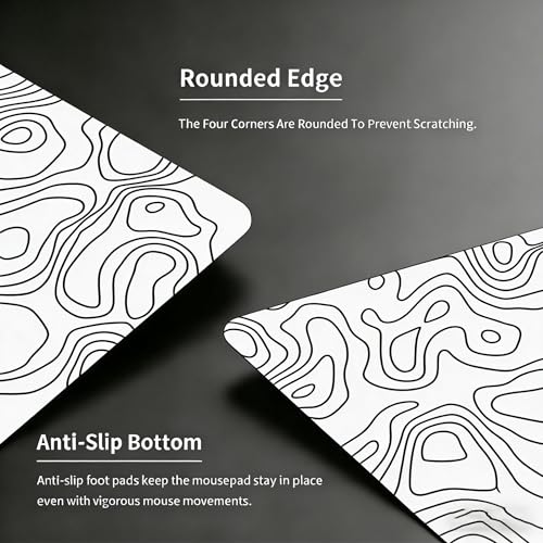 Glass Gaming Mouse Pad,White Topographic Hard Surface Gaming Mousepad,17.7‘’X15.7'' Tempered Glass Desk Mat,Ultra-Smooth Large Square Desk Mat,Improved Precision and Speed for Esports FPS Players - color: White(Irregular)
