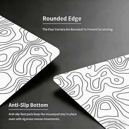 Glass Gaming Mouse Pad,White Topographic Hard Surface Gaming Mousepad,17.7‘’X15.7'' Tempered Glass Desk Mat,Ultra-Smooth Large Square Desk Mat,Improved Precision and Speed for Esports FPS Players - color: White(Irregular)