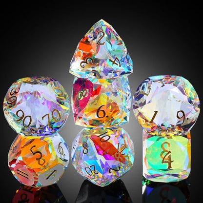 DNDND 7-Piece Prism Glass D&D Dice Set - Rainbow Multifaceted RPG Dice for Dungeons & Dragons, Tabletop Gaming, Collectors | Premium Gift Box & Durable Design (Rainbow) - color: Rainbow