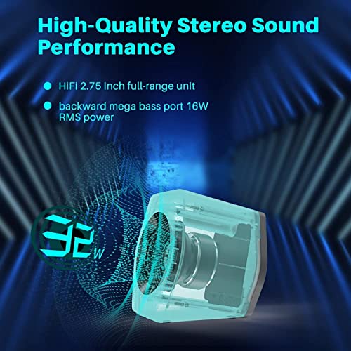G2000 32W PC Computer Speakers for Gaming Desktop PC Laptop Mac Computer Woofer Speakers Bluetooth USB 3.5mm AUX Inputs RGB Lights Multimedia Speakers White - color: White