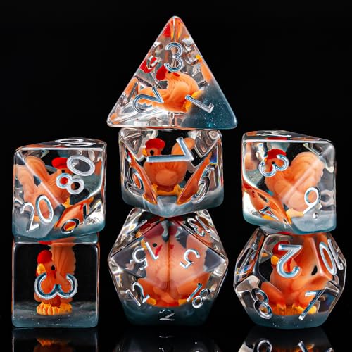 DND Resin Chick Dice Set, D&D Polyhedral Dice for Dungeons and Dragons RPG, MTG Role Playing Games D and D Dice 7pc D20 D12 D10 D8 D6 D4 for Ages 15 and Up - color: Chick