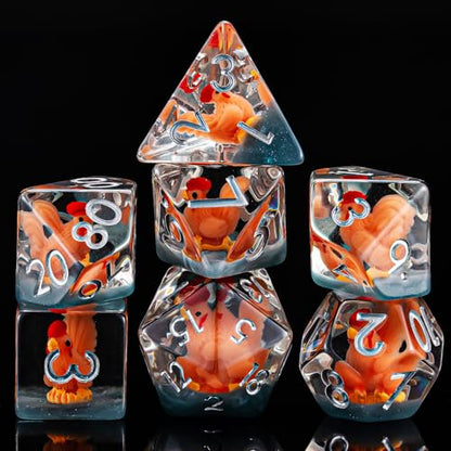 DND Resin Chick Dice Set, D&D Polyhedral Dice for Dungeons and Dragons RPG, MTG Role Playing Games D and D Dice 7pc D20 D12 D10 D8 D6 D4 for Ages 15 and Up - color: Chick