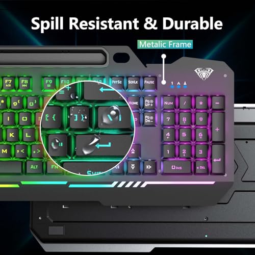 AULA Gaming Keyboard, T102 104 Keys Gaming Keyboard and Mouse Combo with RGB Backlit, All-Metal Panel, Anti-Ghosting, PC Game Keyboard and Mouse, USB Wired Keyboard Mouse for MAC Xbox PC Gamers - color: Black Keycaps + Black Panel