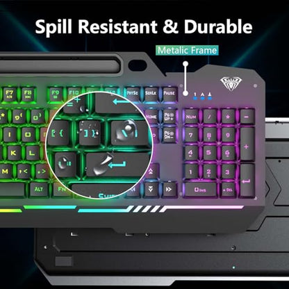 AULA Gaming Keyboard, T102 104 Keys Gaming Keyboard and Mouse Combo with RGB Backlit, All-Metal Panel, Anti-Ghosting, PC Game Keyboard and Mouse, USB Wired Keyboard Mouse for MAC Xbox PC Gamers - color: Black Keycaps + Black Panel