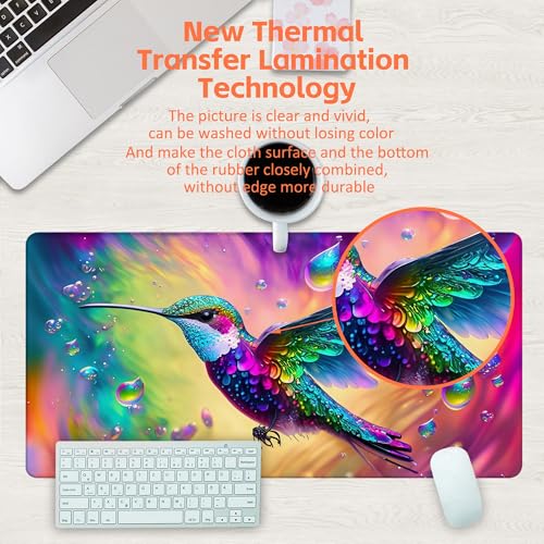 Large Gaming Mouse Pad for Desk, Colorful Hummingbird Desk Mat, Bright Hummingbird Desk Pad, 31.5"x15.7" Extended Big Computer Keyboard Mouse Pad with Non-Slip Base and Stitched Edge - color: Colorful Hummingbird
