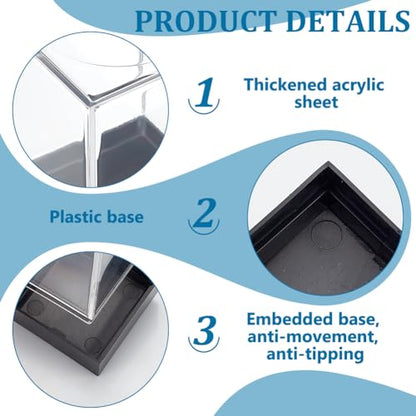 FINGERINSPIRE 4 Pcs Small Rectangle Plastic Collectibles Case 1.5x1.5x2.7inch Black Base Clear Lid Storage Box Mini Dustproof Protection Display Box for Action Figures Miniature Doll Models Crystals