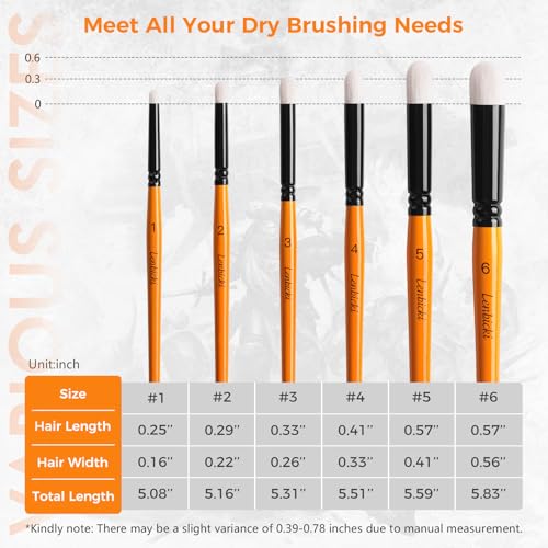 Dry Brush Miniature 6PCS Professional Hobby Detail Craft Paint Brush Set for Miniatures, Models, Figurines