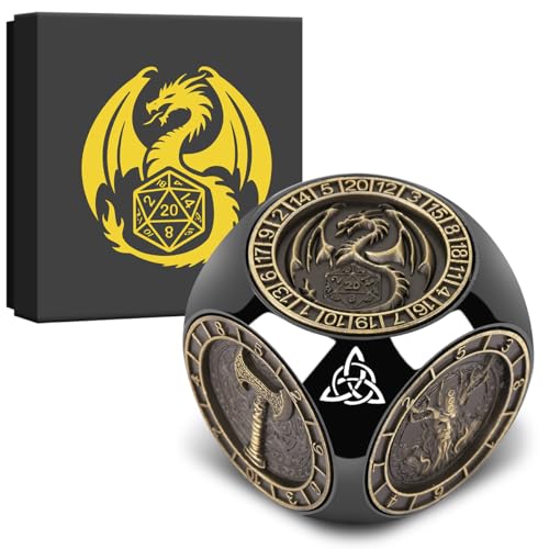 DND Fingertip Spinner Dice, Metal Dice Set with 3D Pattern, Polyhedral Rotating Game Dice, for DND Gifts with Dragon Logo Gift Box, Role Playing Board Game Accessories, Black - color: Black
