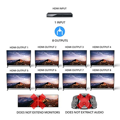 OREI 1x8 2.0 HDMI Splitter 1 in 8 Out Ports with Full Ultra HDCP 2.2, 4K at 60Hz & 3D Supports EDID Control - Upto 30 Feet HDMI Cable | OREI 1x8 2.0 HDMI Splitter 1 in 8 Out Ports With Full UltraHD 4K@60Hz, HDCP 2.2, 3D Support, EDID Control - size: 1x8 -