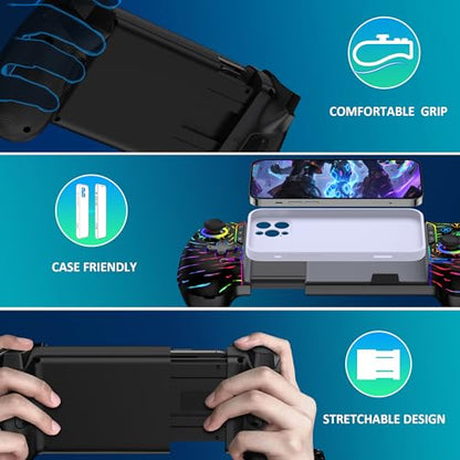 MystNova Wireless Phone Controller for iPhone & Android - Mobile Gamepad with Hall Effect Joysticks, Compatible with Xbox/Steam Link/Cloud Gaming, Ergonomic Design, Long Battery Life(Black-Ripple) - color: Colorful