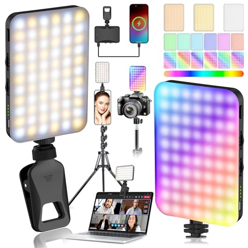 91 LED Portable Charger Selfie Light Video Conference Lighting | with Clip & Camera Tripod Adapter, Rechargeable 2000mAh, CRI 96+, 4 Light Modes, for Phone iPhone Webcam Laptop Makeup - color: Black