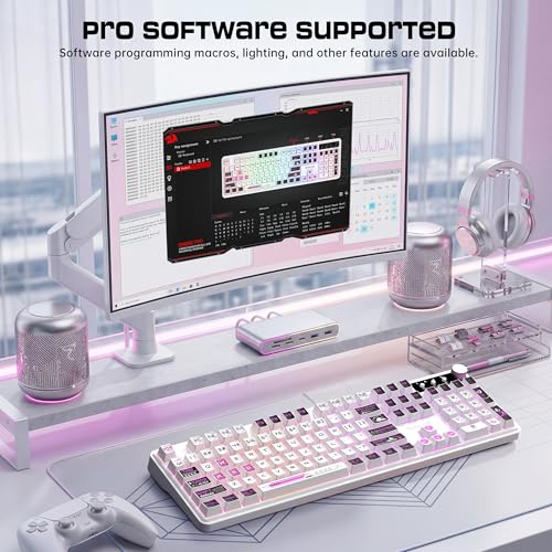 Redragon RM104 Wireless Keyboard with Knob, Tri-Mode BT/2.4G RGB Computer Keyboards, 4000mAh Battery, Programmable Software Support, Anti-Ghosting, Compatible with PC Mac - Pink & White - color: Pink & White
