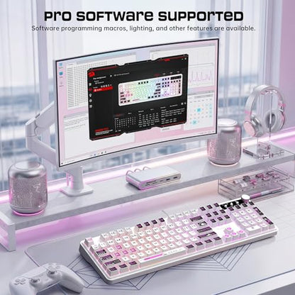 Redragon RM104 Wireless Keyboard with Knob, Tri-Mode BT/2.4G RGB Computer Keyboards, 4000mAh Battery, Programmable Software Support, Anti-Ghosting, Compatible with PC Mac - Pink & White - color: Pink & White