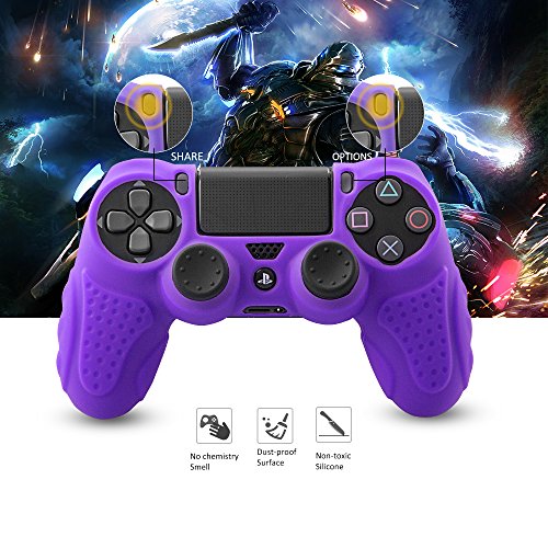 CHINFAI PS4 Controller DualShock4 Skin Grip Anti-Slip Silicone Cover Protector Case for Sony PS4/PS4 Slim/PS4 Pro Controller with 8 Thumb Grips (Purple) - color: Purple
