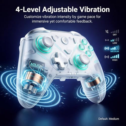 Aolion gaming K20 Wireless Controller Compatible with Switch 2/Switch/PC/iOS/Android, Hall Effect Joystick, 1000Hz Polling Rate, Tri-Mode Bluetooth/2.4G/Wired Gamepad, RGB Charging Dock, Back Buttons - color: White