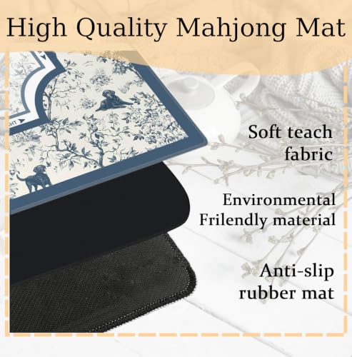 Blue Chinoiserie Labrador Mahjong Mat 31.5 x 31.5 Inch, French Country Toile Black Lab Non-Slip Noise Reduction Mahjong Table Mat for American Mah Jong Poker Card Board Games Dominoes - color: Blue Chinoiserie Labrador