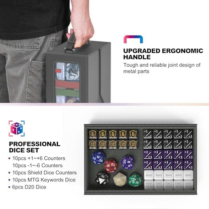 UAONO MTG Deck Box, 6-Deck Modular Commander Deck Box with Extra Dice Set | Hold 600+ Double-sleeved Cards, Modular Deck Box with 35PT Magnetic Card Holder for Magic the Gathering Multicolor Limited - color: Multicolour Limited with Dice Set