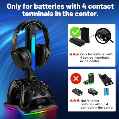 Controller Charger with RGB Headphone Stand for Xbox Series X/S/One/One S/X, XSX Controller Charger Station, Headset and Controllers Stand Holder for Xbox, Gaming Gifts for Gamers Men - size: Dual Charger for Xbox
